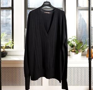 Roberto Cavalli Mens Black 90% Silk Deep V-Neck Knit Pullover Sweater (IT 52)